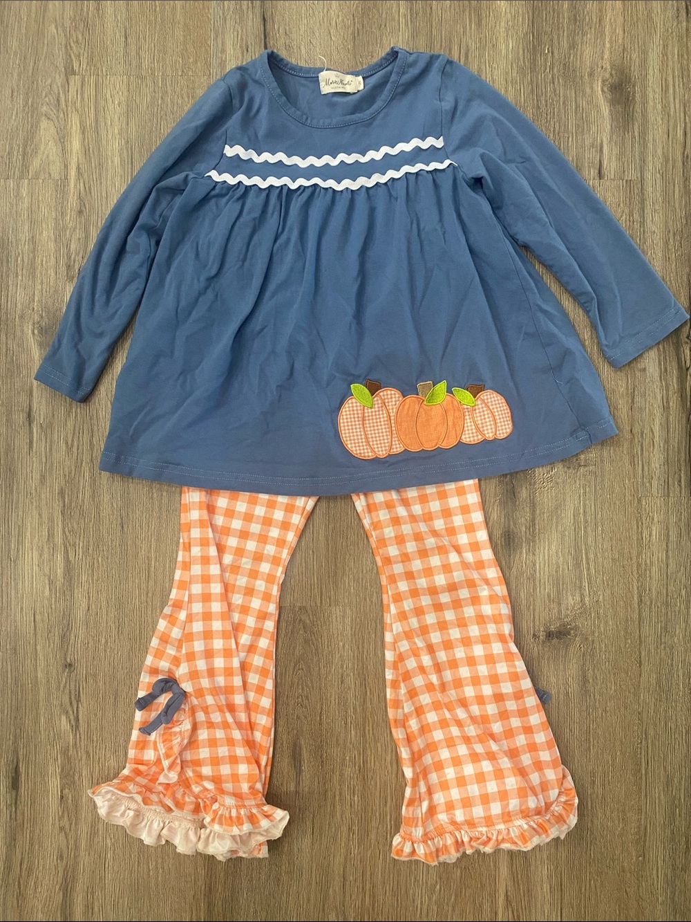 Children's Navy Pumpkin Tunic with Orange Gingham Ruffle Pants - Seasonal Set
